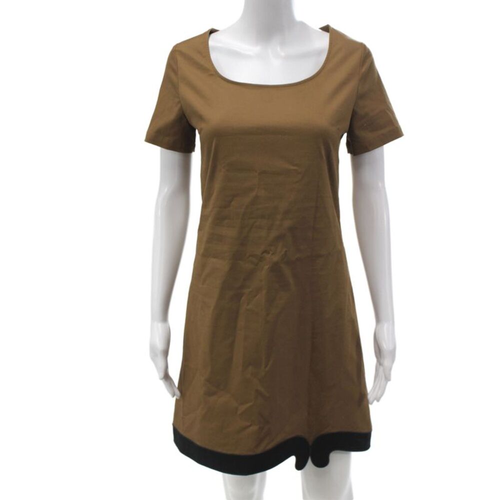 Paola Zuin Women Shift Dress Brown Scoop Neck Short Sleeve Cotton Size 40